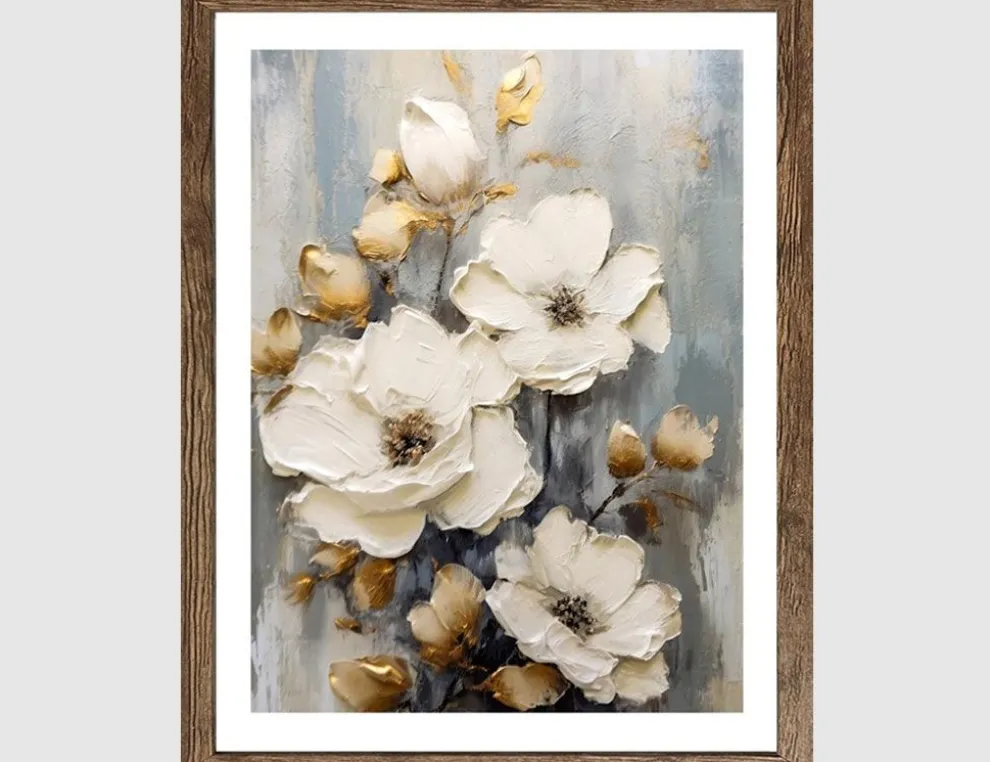 Bild Blumenmotiv in Creme und Gold