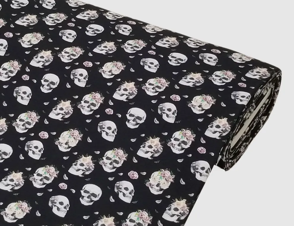 Jerseystoff Totenköpfe Schwarz