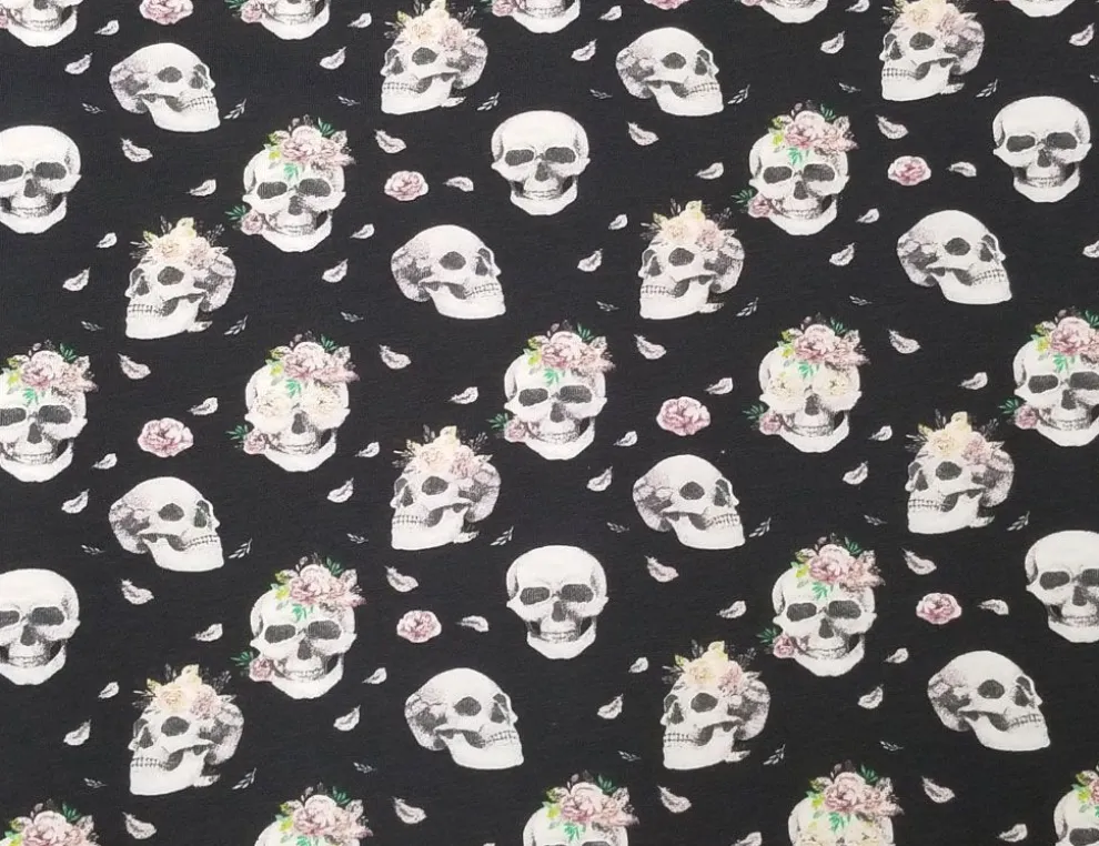 Jerseystoff Totenköpfe Schwarz