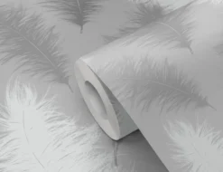 Papiertapete Federn Sanft Grau, Weiß