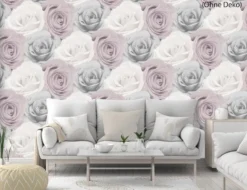 Papiertapete Rosen Grau, Rosa