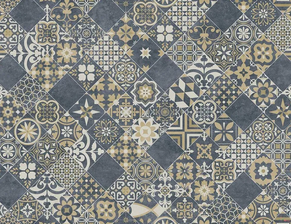 PVC Calypso Tile Blau, Gold 4m
