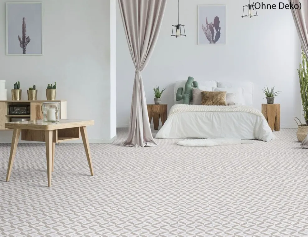 PVC Hermes Tile Weiß, Beige 2m