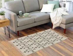 Teppich Dhurry bedruckt beige