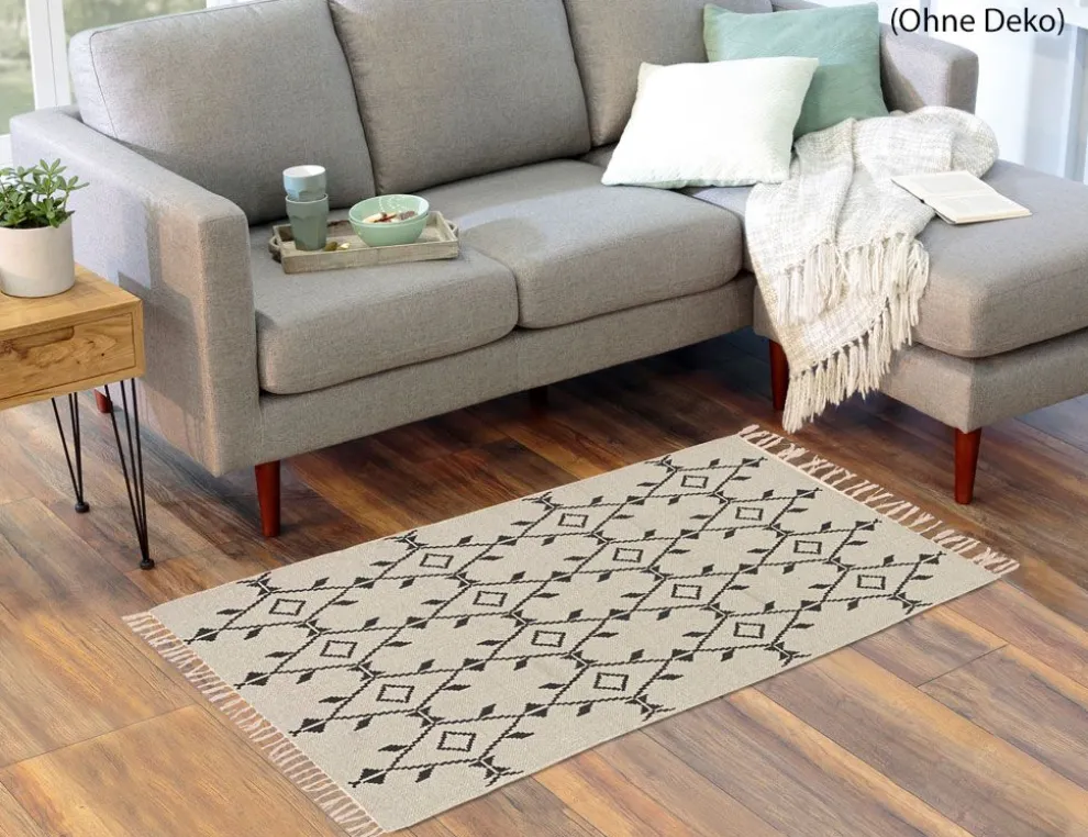Teppich Dhurry bedruckt beige