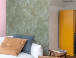 Vliestapete Betonoptik Grün, Braun