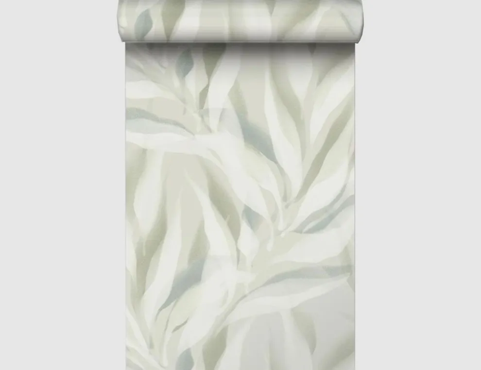 Vliestapete Blätter Aquarell Grün, Creme