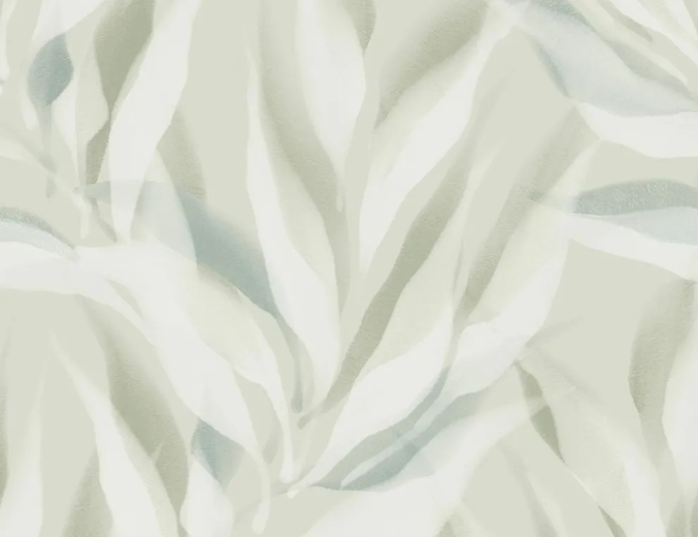 Vliestapete Blätter Aquarell Grün, Creme