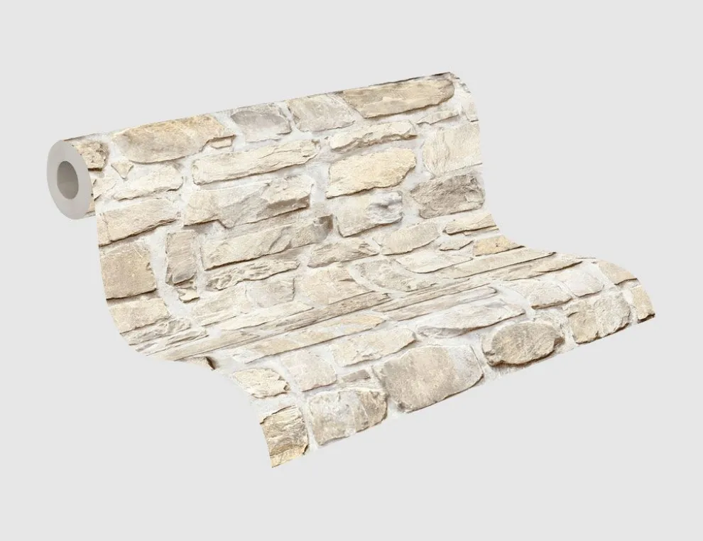 Vliestapete Steinmauer Beige